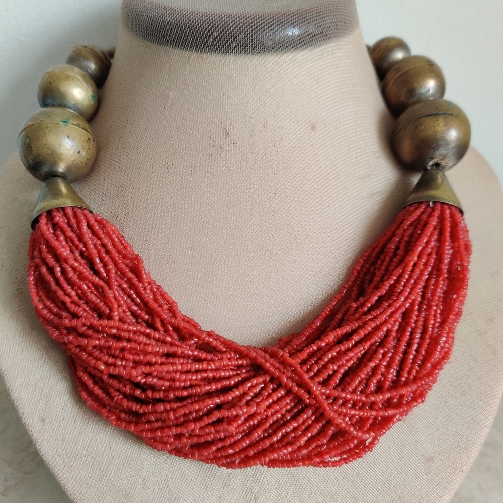 Gorgeous Coral Glass Seed Beads Necklace